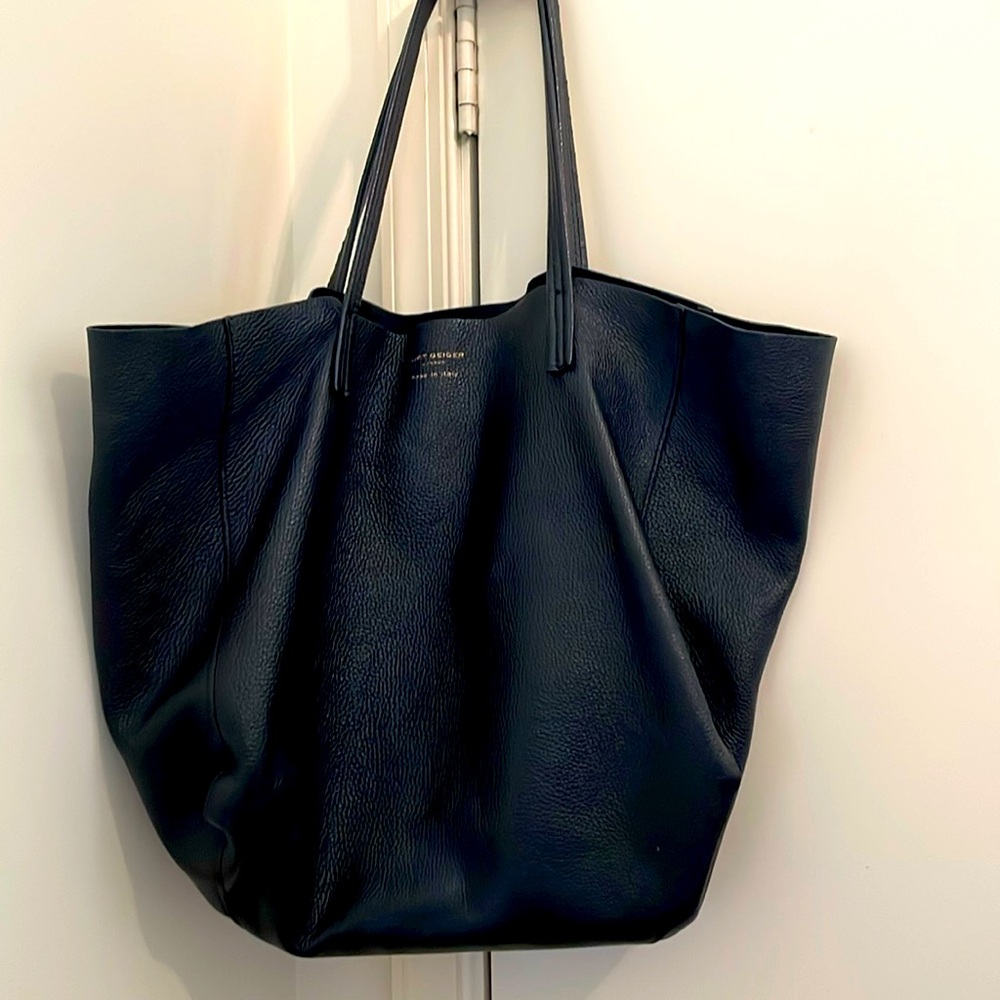 Gently used large Kurt Geiger black leather satchel with zip pocket